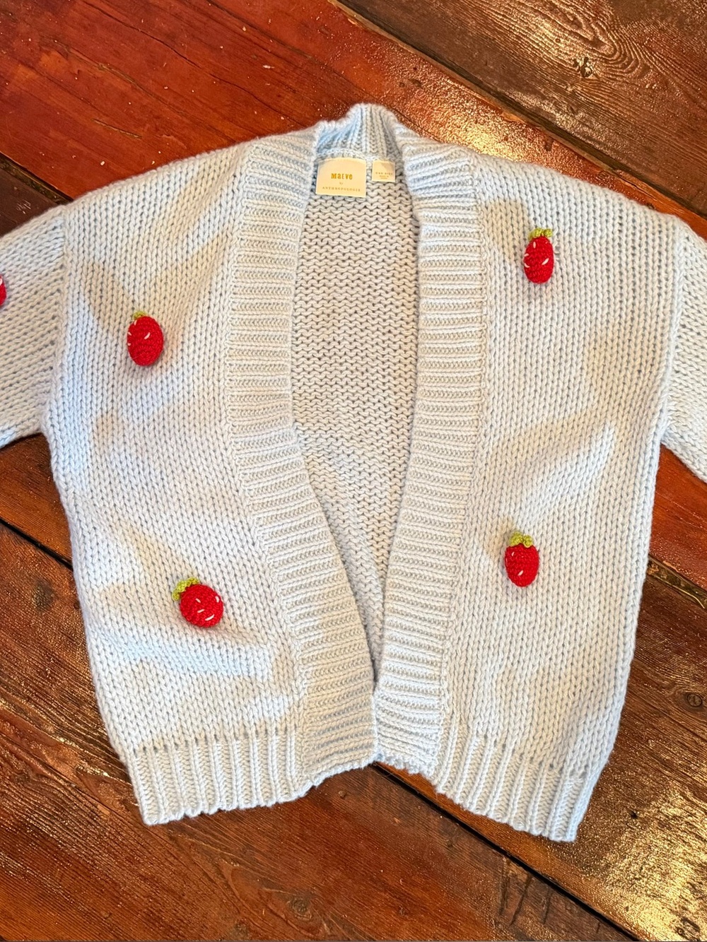 Anthropologie Light Blue Strawberry Knit Cardigan